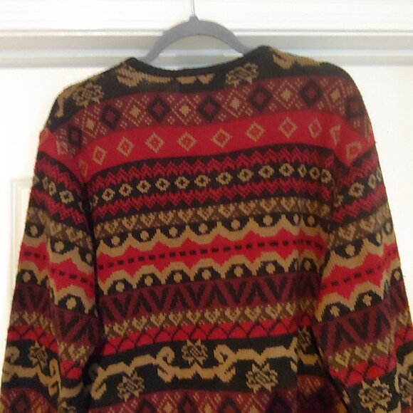 Tally Ho Fair Isle Black/Gold/Redtones Button Cardigan L-Sleeve S - Picture 7 of 10